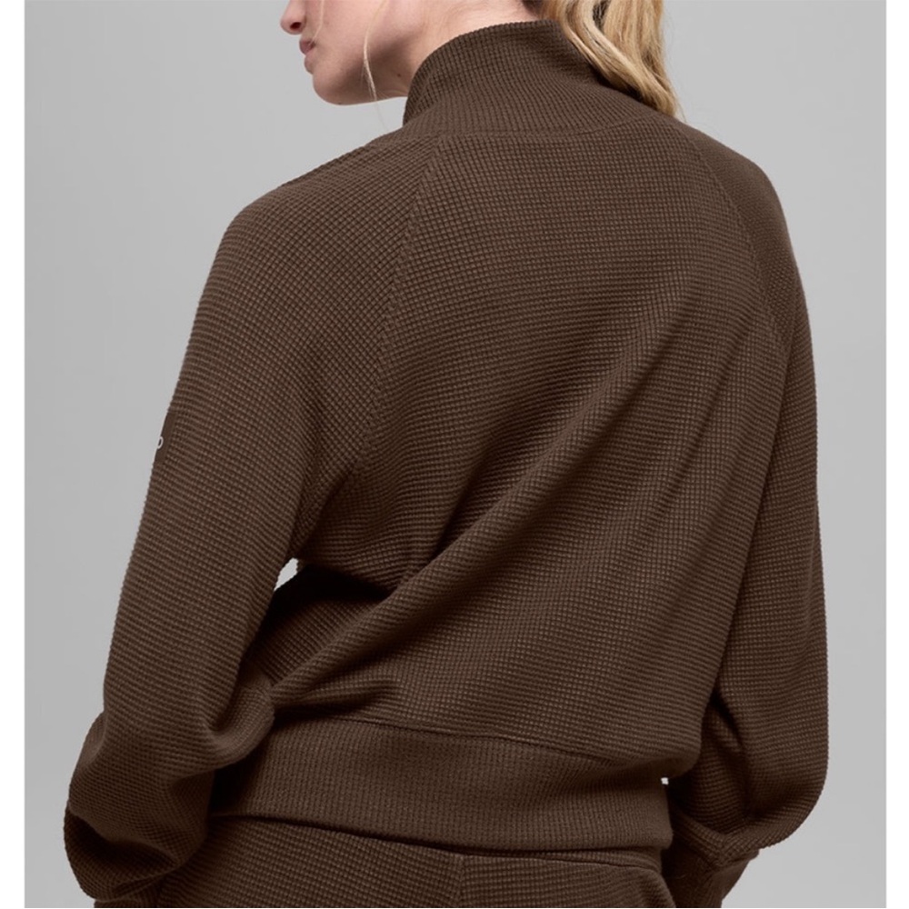 ALO Waffle Weekend Escape Mock Neck Long Sleeve Size Large Espresso Brown - Picture 2 of 12
